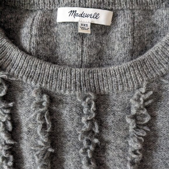 Madewell sweater gray fringe merino wool crewneck H5430 size XXS - Picture 2 of 5